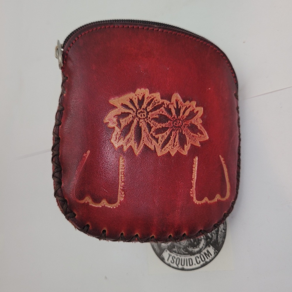 Handmade Genuine Leather Horse Coin Purse 3D Animal Floral Embossed Brown - Picture 3 of 8